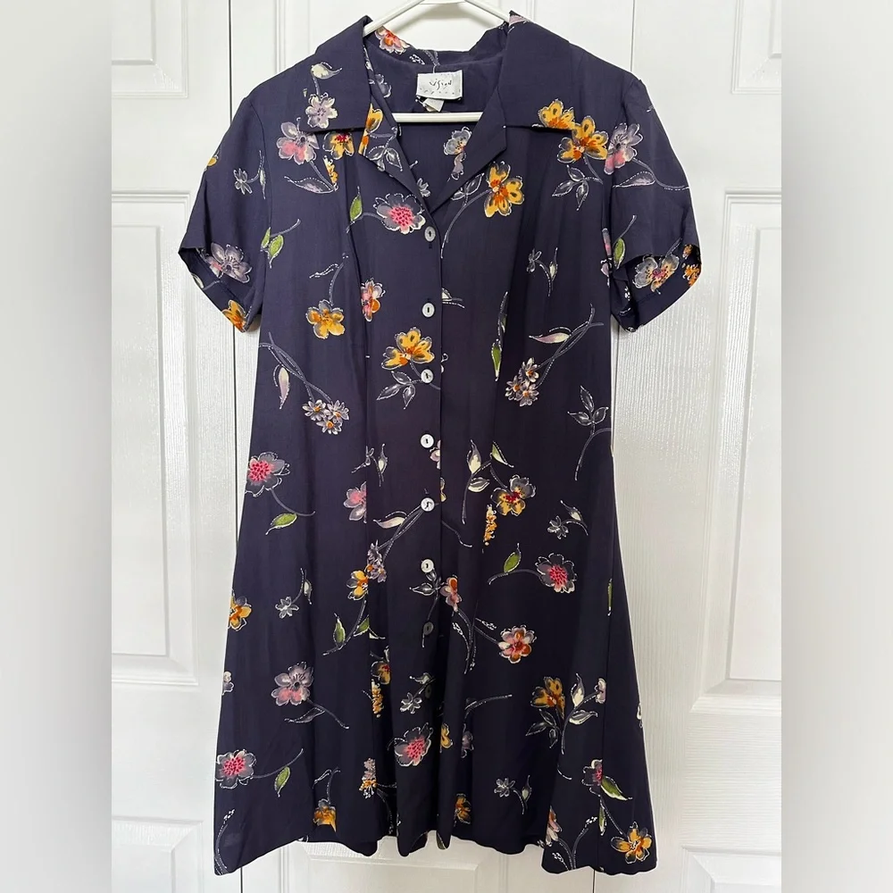 Vintage Vision Apparel Shirt Dress Floral Print Mother of Pearl Buttons SZ 12 - Picture 1 of 7